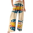thumbnail image 1 of Wide Leg Pants Women Plus Size High Elastic Waisted Dog Fish Graphic Palazzo Trousers with Pockets Drawstring Loose Fit Lounge Pants, 1 of 5