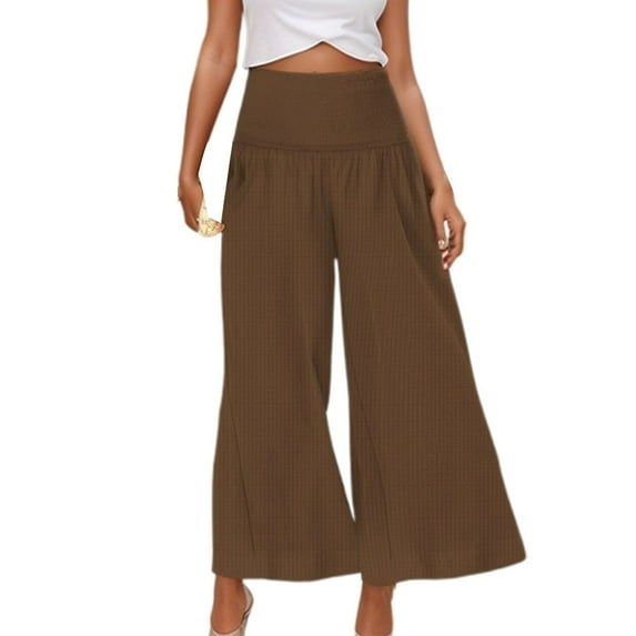 Wide Leg Pants Women Plus Size Plus Size Pants High Waisted Capri Trousers Linen Wide Leg Casual Women's Plus Size Pants Brown XXL