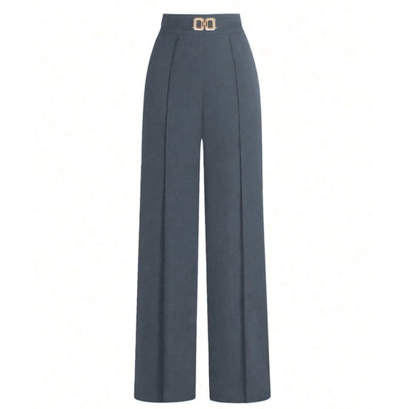 Wide Leg Pants Women Straight Elastic High Waisted Work Slacks Business Casual Pleated Dress Pants Trousers Dark Gray S