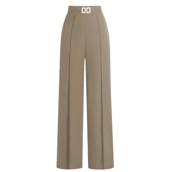 Wide Leg Pants Women Straight Elastic High Waisted Work Slacks Business Casual Pleated Dress Pants Trousers Khaki L
