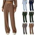 thumbnail image 1 of Wide Leg Pants for Women, Straight Leg Trousers with Elastic Waist, Loose Fit Casual Pants, Solid Color Work Office Slacks, Business Casual Gifts for Women | CSEONE,Light Blue L, 1 of 8