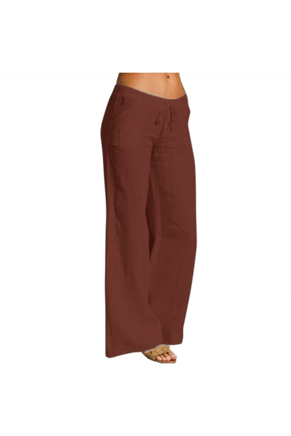 Wide Leg Pants for Women Summer Beach Vacation Clothes Boho Travel Pants Solid Color Long Trousers Lounge Palazzo Pants Straight Leg Trousers Baggy High Waisted Pants Gauze Pants L