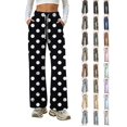 thumbnail image 1 of Wide Leg Pants for Women, Women's Polka Dot Wide Leg Pants High Waisted Drawstring Lounge Pants with Pockets Loose Fit Casual Bottoms for Daily Wear Travel Work Soft Comfy, 1 of 7