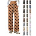 thumbnail image 1 of Wide Leg Pants for Women, Women's Polka Dot Wide Leg Pants High Waisted Drawstring Lounge Pants with Pockets Loose Fit Casual Bottoms for Daily Wear Travel Work Soft Comfy, 1 of 7