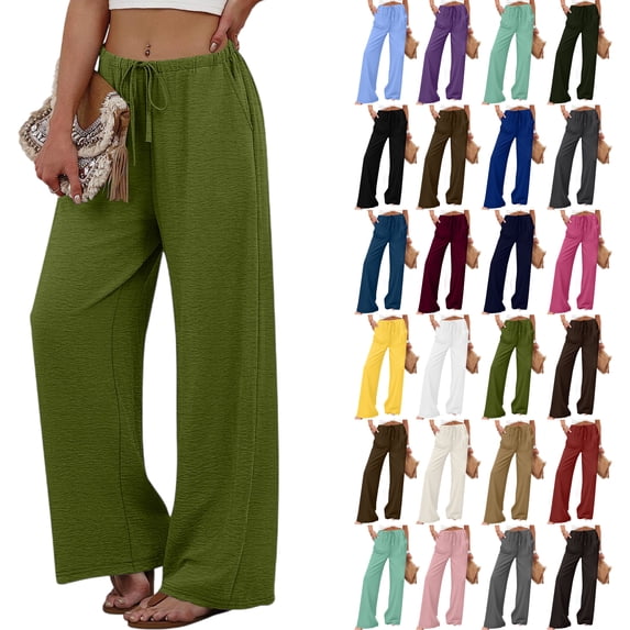 Long A Exercise Wide Leg Pants Women, Workout Yoga Pants Solid Color Stretch Waist ...