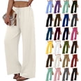 thumbnail image 1 of Wide Leg Pants Women, Workout Yoga Pants Solid Color Stretch Waist Strap Drawstring Pocket Button Pants Long Pants, 1 of 9