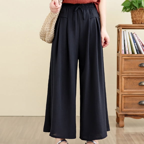 Wide Leg Pants for Women Xunlbb Women's High Waisted Pants Fashion Womens Casual Solid Color Elastic Loose Pants Straight Wide Leg Trousers With Pocket, M-2XL