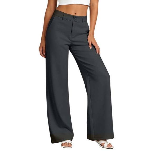 Wide Leg Pants Women's High Elastic Waisted in The Back Business Work Trousers Long Straight Suit Pants, Long Straight Leg High Waist Wide Trousers Casual Trousers(Grey,M)