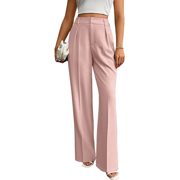Wide Leg Pants Women's High Elastic Waisted in The Back Business Work Trousers Long Straight Suit Pants for Office Casual Wear