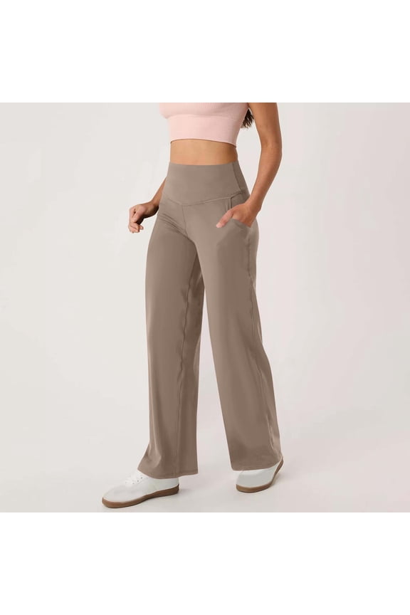 Wide Leg Pants Women's Long Solid Color Hip Lift Fitness High Waist Elastic Exercise Yoga Pants Gray M