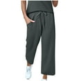 thumbnail image 1 of Wide Leg Pants for Womens High Waisted Drawstring Elastic Waist Trousers Put On Strech Sweatpants Tummy Control Athletic-Fit Sweatpant Bussiness Office Work Pants with Pockets, 1 of 7