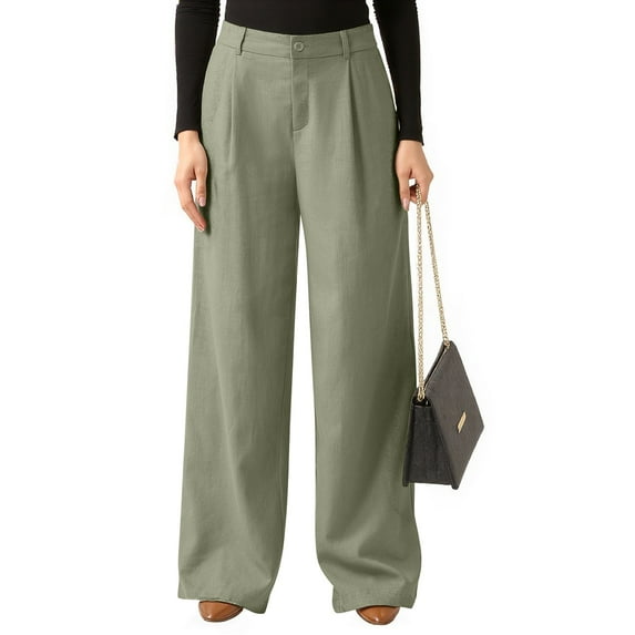 Wide Leg Pants Work Casual Dressy Pants High Elastic Waist Office Trousers Pants Tall Elegant Suit Pants Army Green XL