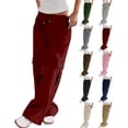 thumbnail image 1 of Wide Leg Pants Work Pants Mid Rise Relaxed Straight Leg Cargo Casual Trousers with Multi Pockets Plus Size Wine XXXL, 1 of 6