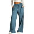 thumbnail image 1 of Wide Leg Pants for Juniors Casual High Waisted Baggy Sweat Pants Loose Fit Full Length Gym Workout Trouser with Pockets, 1 of 9
