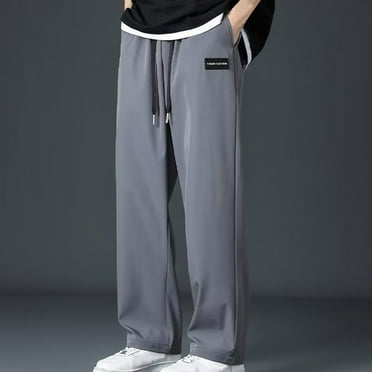 Wide Leg Pants for Men Big and Tall Plus Size 3X-5X Casual Drawstring Trousers with Pockets Solid Loose Comfort Elastic Waist Hiking Pant Clearance