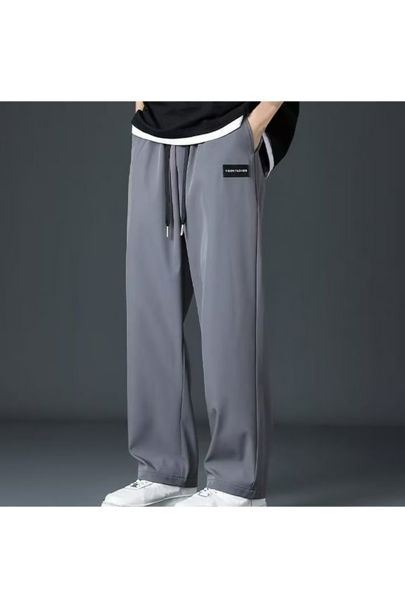 Wide Leg Pants for Men Big and Tall Plus Size 3X-5X Casual Drawstring Trousers with Pockets Solid Loose Comfort Elastic Waist Hiking Pant