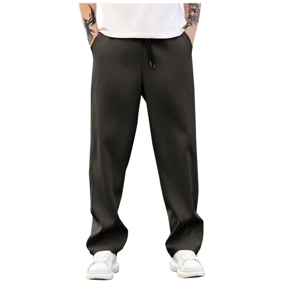 Wide Leg Pants for Men Cargo Pants with Drawstring At The Waist Large Pockets Airport Travel Wear