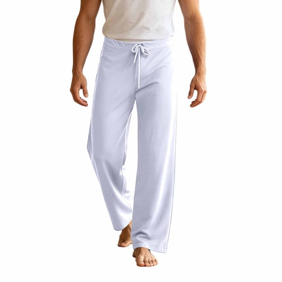 Wide Leg Pants for Men Drawstring Pajamas Lounge Pants Loose Comfy Sleepwear Casual Breathable Yoga Pants White