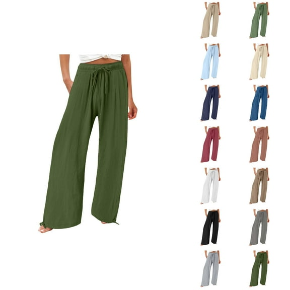 Wide Leg Pants for Women 2025 Lightweight Elastic Waist Drawstring Loose Fit Casual Pants with Pockets Trousers