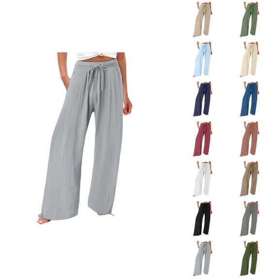 Wide Leg Pants for Women 2025 Lightweight Elastic Waist Drawstring Loose Fit Casual Pants with Pockets Trousers
