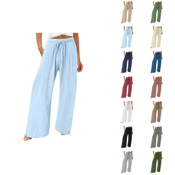 Wide Leg Pants for Women 2025 Lightweight Elastic Waist Drawstring Loose Fit Casual Pants with Pockets Trousers