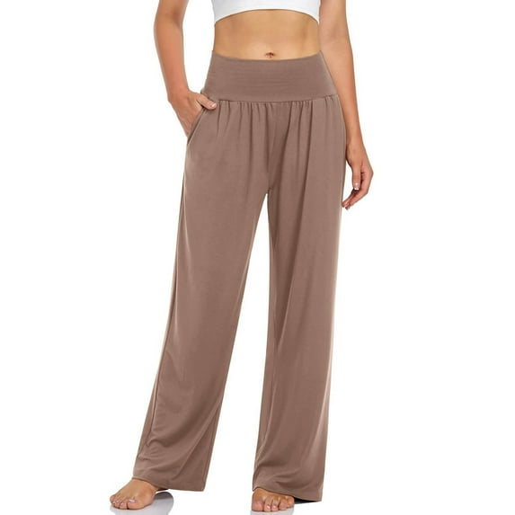 uublik Wide Leg Pants for Women Brown Flowy Yoga Pants Straight Leg High Waist Stretch Palazzo Pants