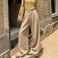 thumbnail image 1 of Wide Leg Pants for Women Casual Cotton Linen Drawstring Waist Palazzo Pants Loose Fit Daily Wear Flowy Beach Pants, 1 of 6