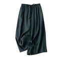 thumbnail image 1 of Wide Leg Pants for Women Casual Elastic Waist Drawstring Cotton Linen Pants Solid Comfy Cropped Lounge Trousers, 1 of 5