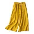 thumbnail image 1 of Wide Leg Pants for Women Casual Elastic Waist Drawstring Cotton Linen Pants Solid Comfy Cropped Lounge Trousers, 1 of 6
