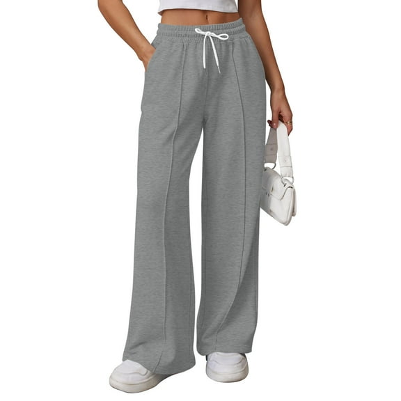 Wide Leg Pants for Women Casual Elastic Waist Solid Long Sleeve High Waisted Pants with Pockets