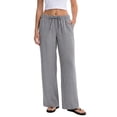 thumbnail image 1 of Wide Leg Pants for Women Casual Flowy Crepe Trousers Wrinkle Free Relaxed Fit Lounge Work Business with Pockets Gray L, 1 of 3