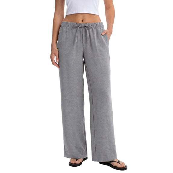 Wide Leg Pants for Women Casual Flowy Crepe Trousers Wrinkle Free Relaxed Fit Lounge Work Business with Pockets Gray L
