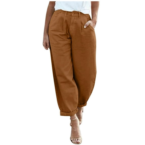 Wide Leg Pants for Women Casual High Waisted Cropped Pants Solid Baggy Lightweight Lounge Trousers with Pockets Coffee