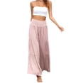 thumbnail image 1 of Wide Leg Pants for Women Casual Linen Palazzo Pants with Pockets Ladies Pull On High Waisted Beach Trousers, S, 1 of 7