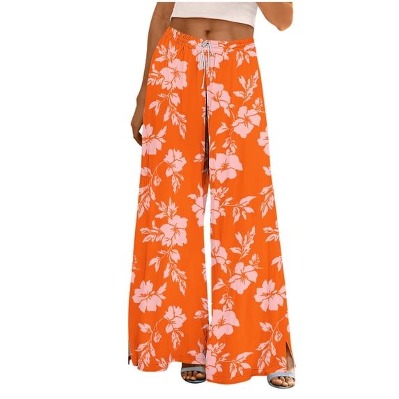 Wide Leg Pants for Women Casual Printed Pants with Elastic Waist Casual Loose Pockets Fashion Pants