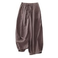 thumbnail image 1 of Wide Leg Pants for Women Casual Solid Color Elastic Waist Linen Drawstring Fashion Pants, 1 of 4