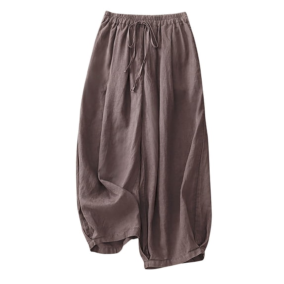 Wide Leg Pants for Women Casual Solid Color Elastic Waist Linen Drawstring Fashion Pants