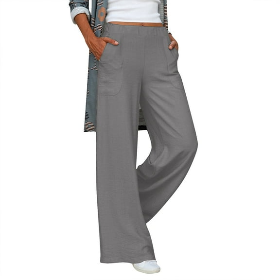 Wide Leg Pants for Women Casual Solid Loose Cozy Comfy Straight Leg with Pockets Beach Pants Gray S