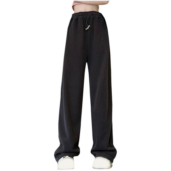 Wide Leg Pants for Women Casual Womens Sweatpants with Pockets Solid Color Fallow Elastic Waist Drawstring Plus Size Women Long Pants, S-4XL