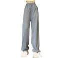 thumbnail image 1 of Wide Leg Pants for Women Casual Womens Sweatpants with Pockets Solid Color Fallow Elastic Waist Drawstring Plus Size Women Long Pants, S-4XL, 1 of 4