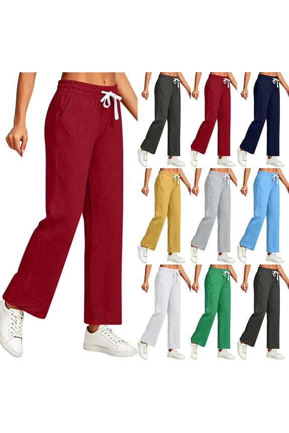 Wide Leg Pants for Women Chino Low Rise Trousers with Belt Loop Drawstring Deep Pockets Spring Wine XL(XL)