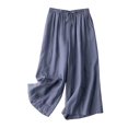 thumbnail image 1 of Wide Leg Pants for Women Cotton Linen Baggy Solid Casual Comfy Palazzo Pant Drawstring Elastic Waist Loose Relaxed Trousers with Pockets, 1 of 6