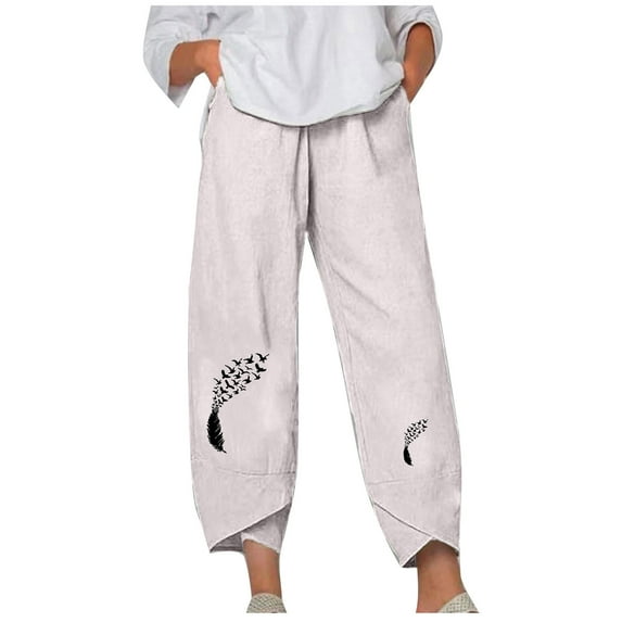 Wide Leg Pants for Women, Cotton Linen Capris for Women, Casual Linen Pants Women Beach Pants Cropped Pants Trousers