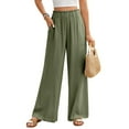 thumbnail image 1 of Wide Leg Pants for Women Cotton Linen Stretchy Elastic Waist Palazzo Pants Work Casual Trendy Lounge Trousers with Pockets OIOLOYJM Army Green 2XL, 1 of 5