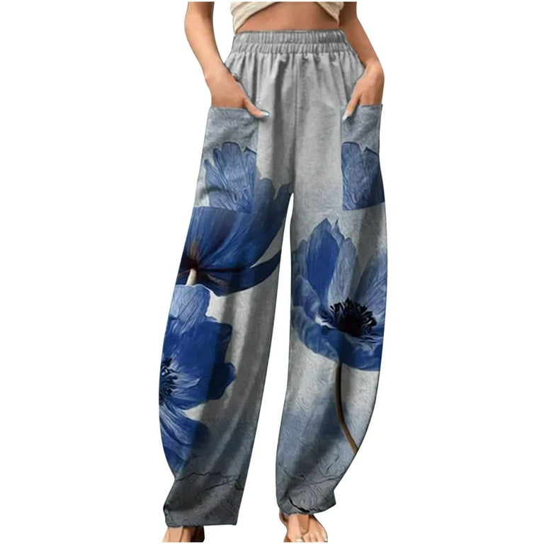 Wide Leg Pants for Women Dip Dye Floral High Elastic Waist Summer Casual  Linen Pants for Women 2023 Trendy 