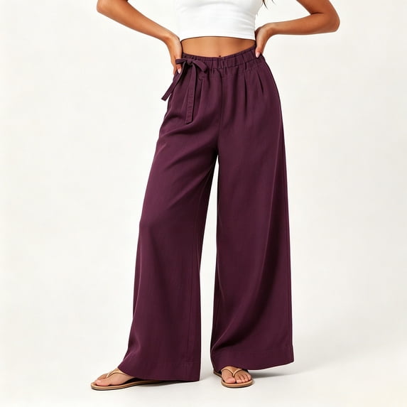 Wide Leg Pants for Women Drawstring Elastic Waist Casual Loose Palazzo Trousers with Pockets Summer Lounge Beach Travel Pants,Sizes M-3XL