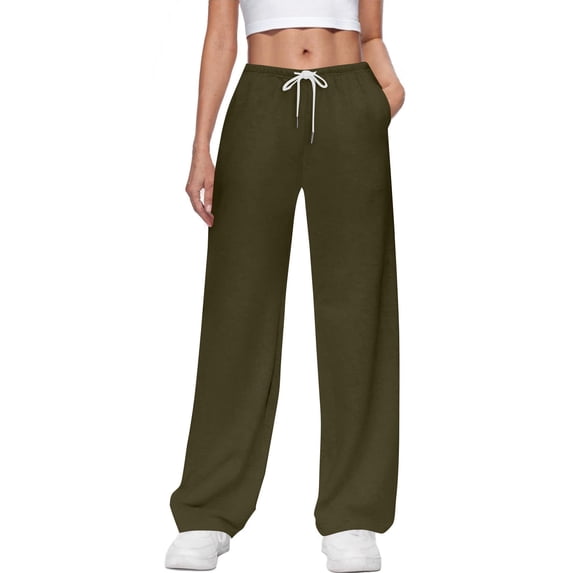 Wide Leg Pants for Women Drawstring Elastic Waist Casual Sweat Pants with Side Pockets Lounge Pants
