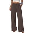 thumbnail image 1 of Wide Leg Pants for Women Drawstring Elastic Waist Trousers with Pockets Summer Vacation Clothes Brown XL, 1 of 9
