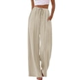 thumbnail image 1 of Wide Leg Pants for Women Drawstring Elastic Waist Trousers with Pockets Summer Vacation Clothes M, 1 of 9