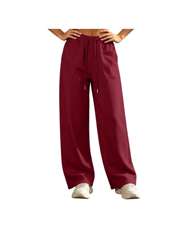 Wide Leg Pants for Women Elastic Drawstring Waist Loose Casual Athletic Workout Pants